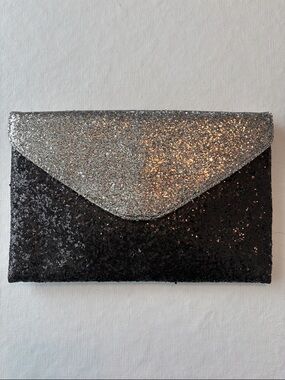 J. Crew Silver and Black Glitter Envelope Clutch